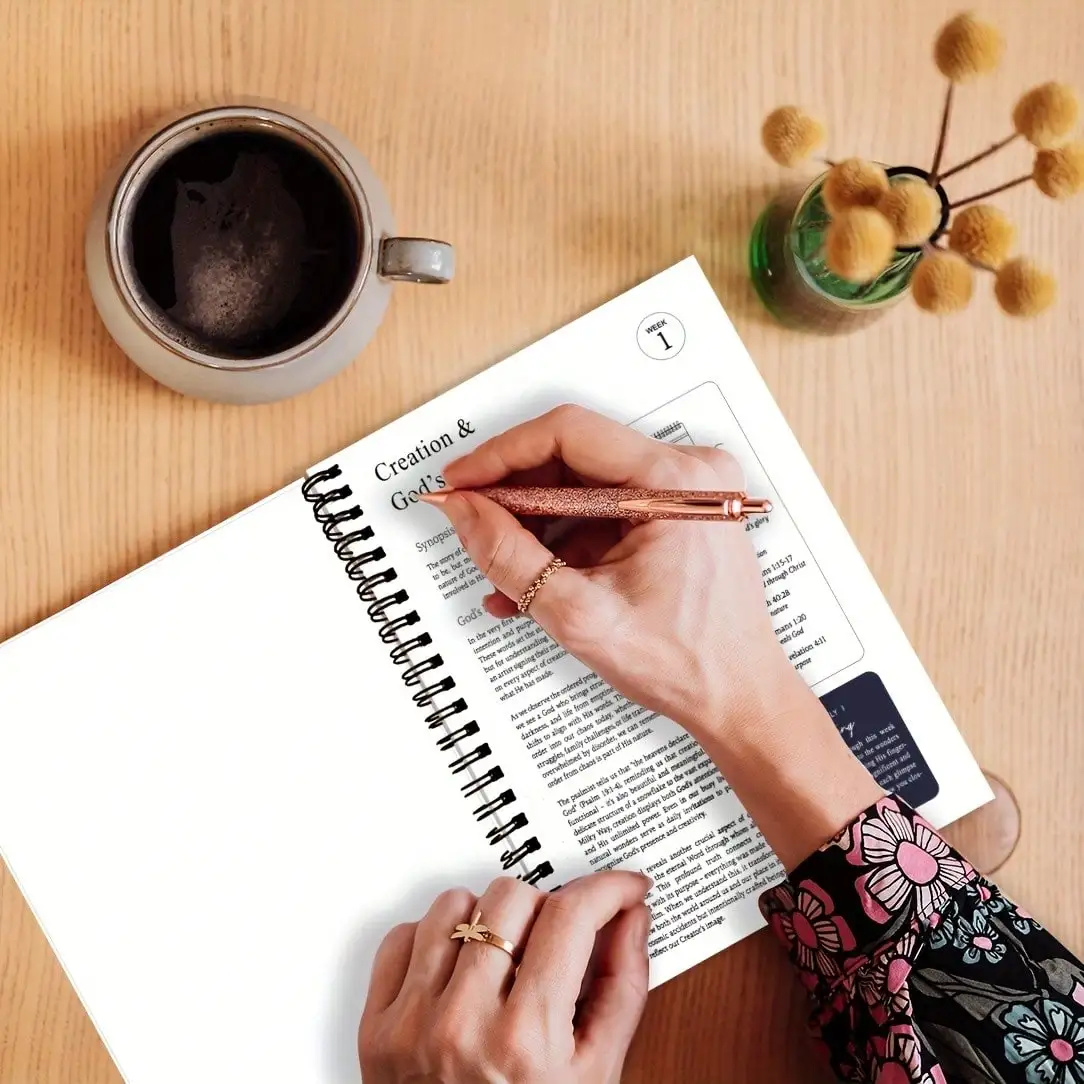 دفتر ملاحظات مسيحي حلزوني زهري - 52 أسابيع 100 قطعة سجل صلاة لدراسة الكتاب المقدس هدية دينية وردية