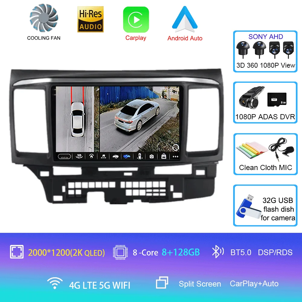 Voor MITSUBISHI LANCER 9 10 X 2008 2009 2010 2011 - 2016 9 inch Android 16 autoradio stereo audio GPS speler Carplay Auto scherm