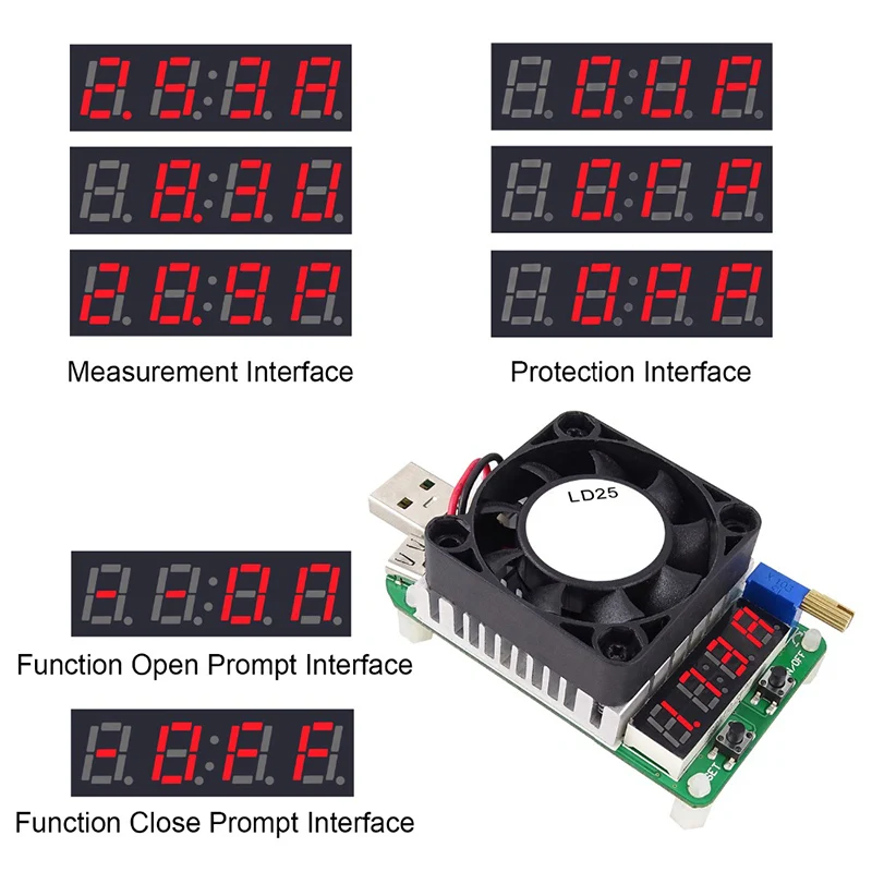 LD25 LD35 USB Electronic Load Tester Multifunctional Digital Voltage Current Meter Battery Tester Adjustable Resistor with Fan