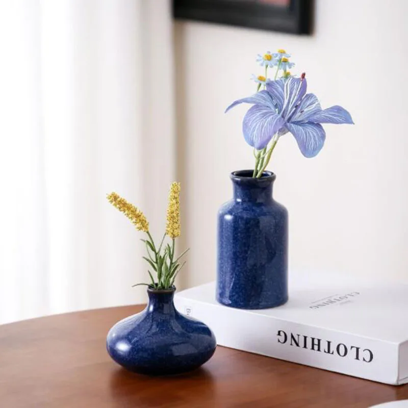 High-level Blue Color Hydroponics Vase Flower Pot Storage Bottle for Flowers Living Room Modern Home Decorations Ornaments