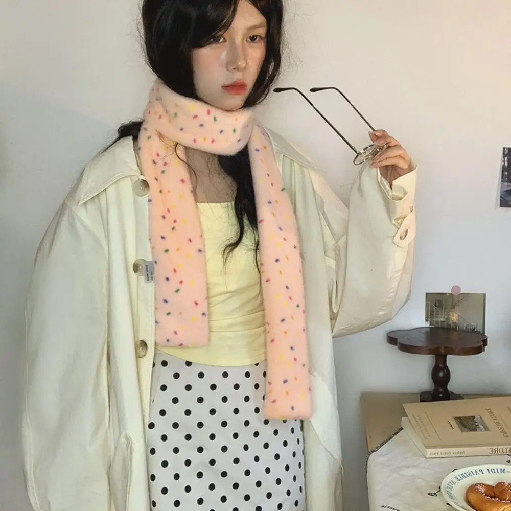 الموضة الملونة الدوبامين نقطة وشاح ضيق الكورية نمط الكشمير وشاح محبوك يندبروف سميكة الشتاء الرقبة أدفأ طالب #3