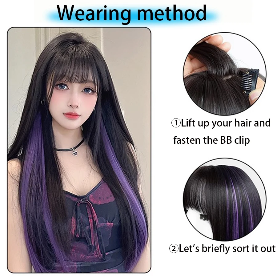 Ear-Hanging Highlight Hair Coloring Strips Women's Long Hair One-Piece Colorful Hair Extensions Invisible Synthetic wig Stickers image 3