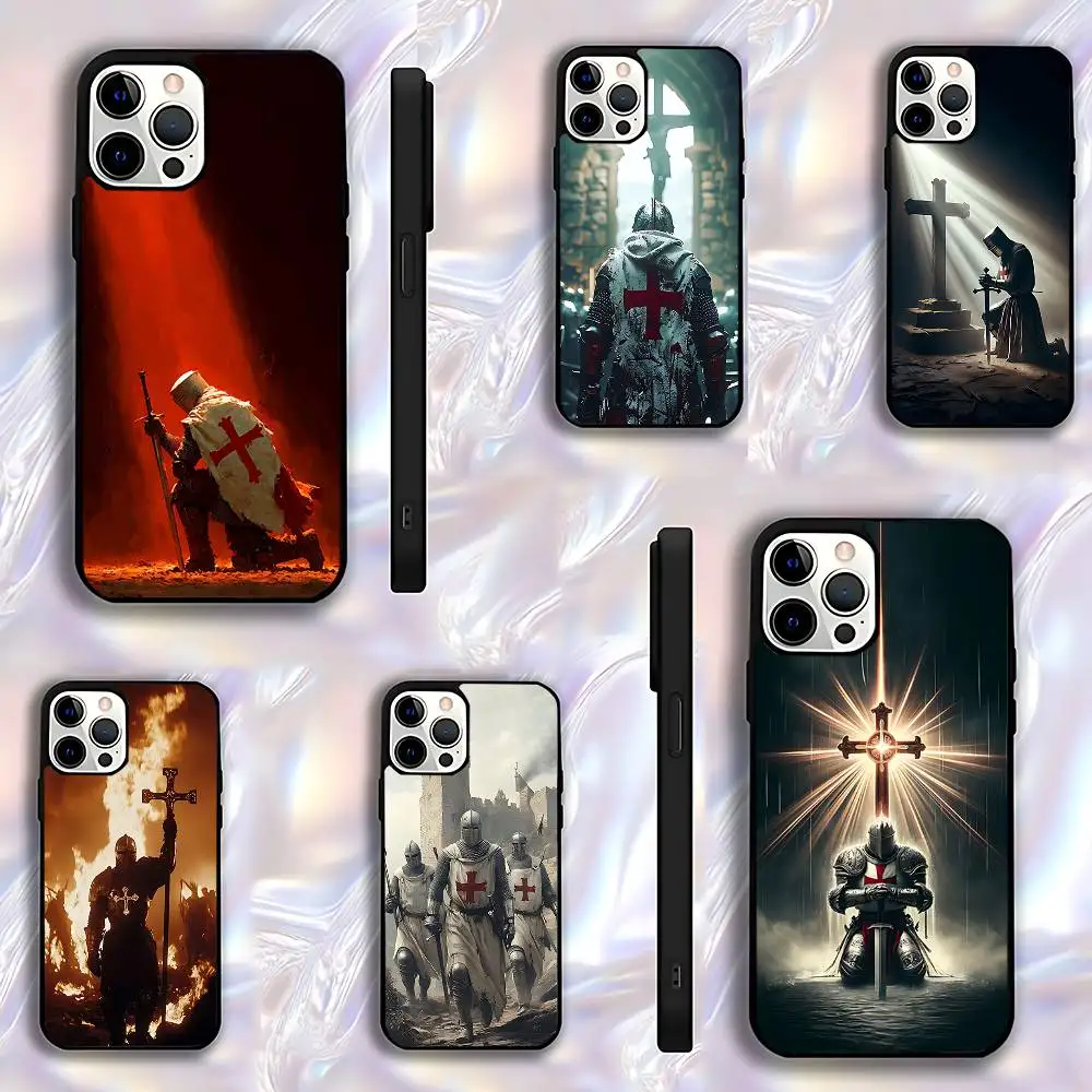 

Knights Templar Phone Case For iPhone 17,16,15,14,13,12,11,Pro,Max,Plus,E,Air,Mini Protective Black Cover