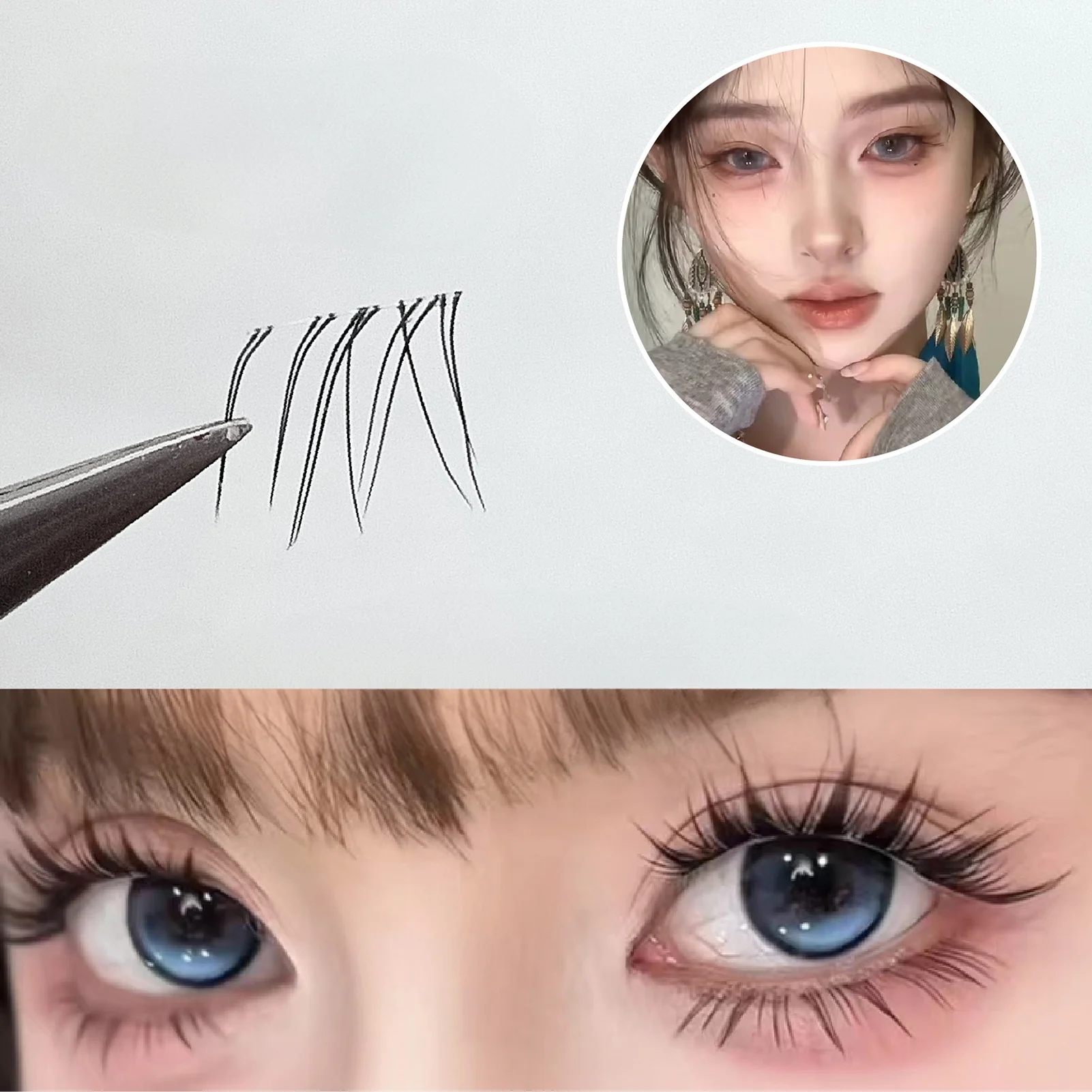 10 Rows Air Lower Eyelashes Fairy Fox-Eye Fake Lashes Transparent Stem Segmented Natural Under Lashes Manga Bottom Lashes Makeup