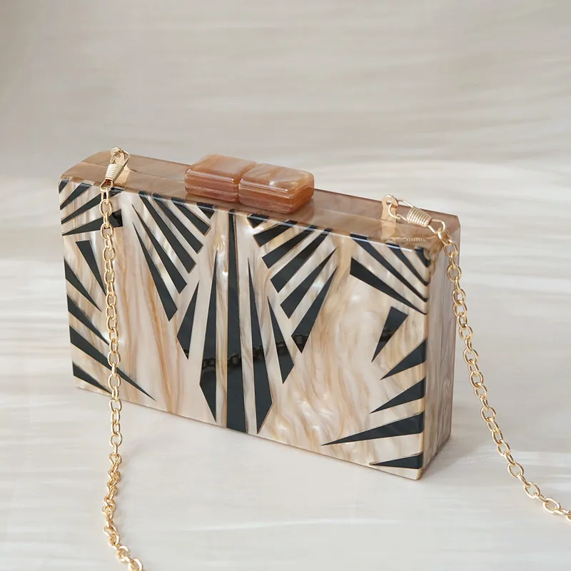 New Trendy Handbag Fashion Women Bag Brown Striped acrilico Luxury Party Evening Bag donna Cute Wedding Box Vintage Clutch Purse