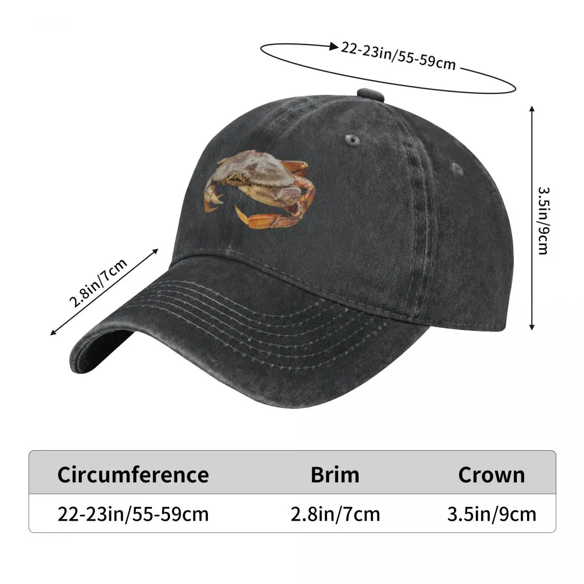 Dungeness Crab Baseball Caps Snapback Denim Fabric Hat Outdoor Adjustable Casquette Streetwear Baseball Cowboy Hat for Men Women