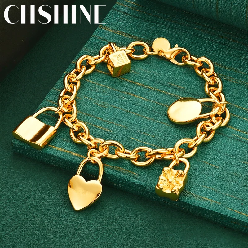 925 Sterling Silber 18K Gold Kreis-/Quadrat-/Herz-Verschluss-Armband für Damen Hochzeit Party Mode Klassischer Schmuck