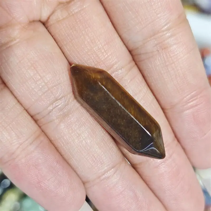 Natural Yellow Tiger Eye Stone Double Point Carving Healing Reiki Figurine Crystal Carving Statue Crafts Home Decorat Gift 3PCS