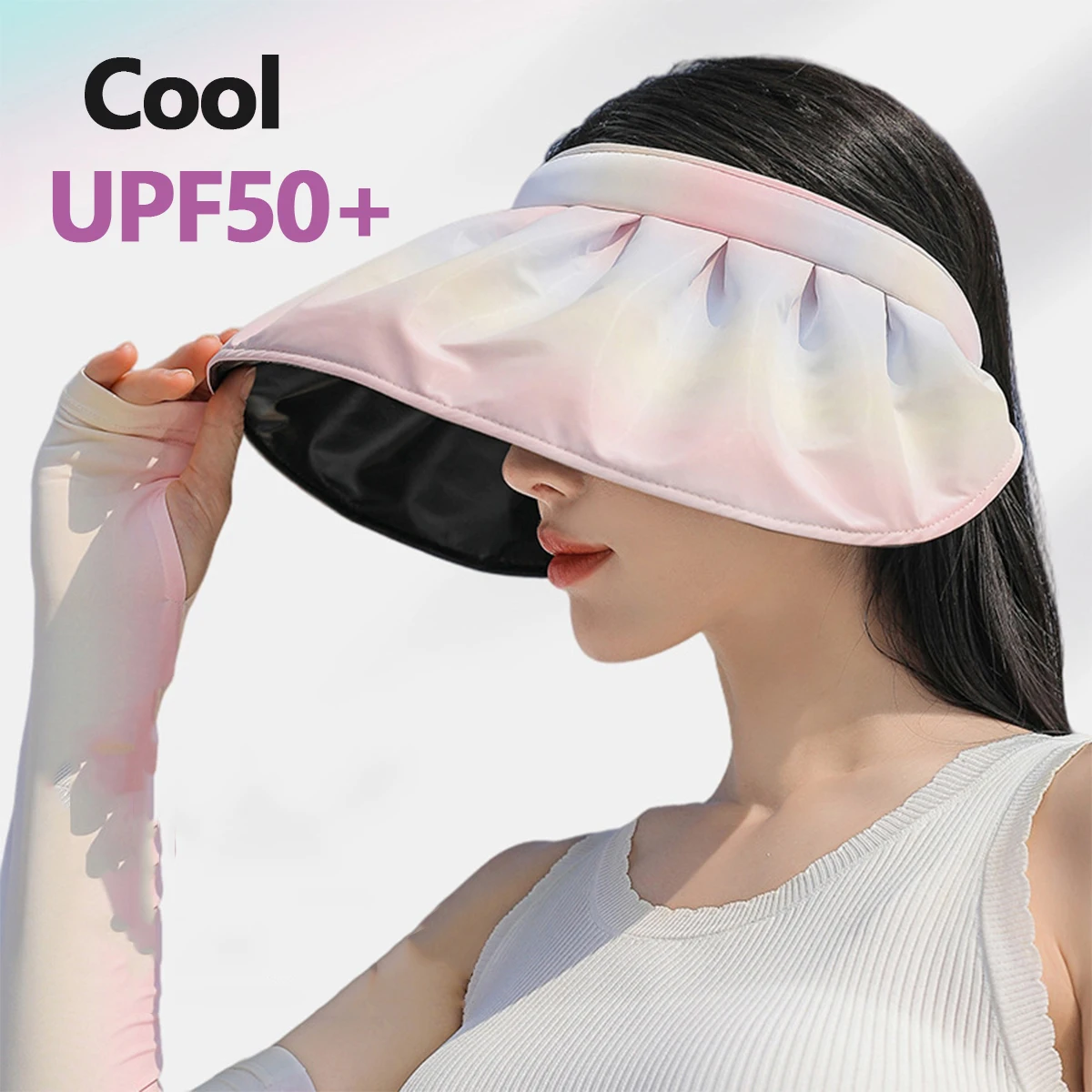 Summer Sunshade Hat Gradient Color Hollow Top Shell Sun Hat UV Protection Sun Hat Female Black Glue Big Eaves