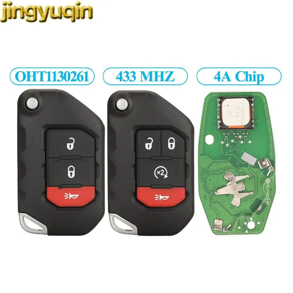 

Jingyuqin 2/3/4 Buttons Flip Remote Car Key Fob OHT1130261 433MHz 4A PCF7939M For Jeep Wrangler Rubicon Sahara JK JL 2018 SIP22