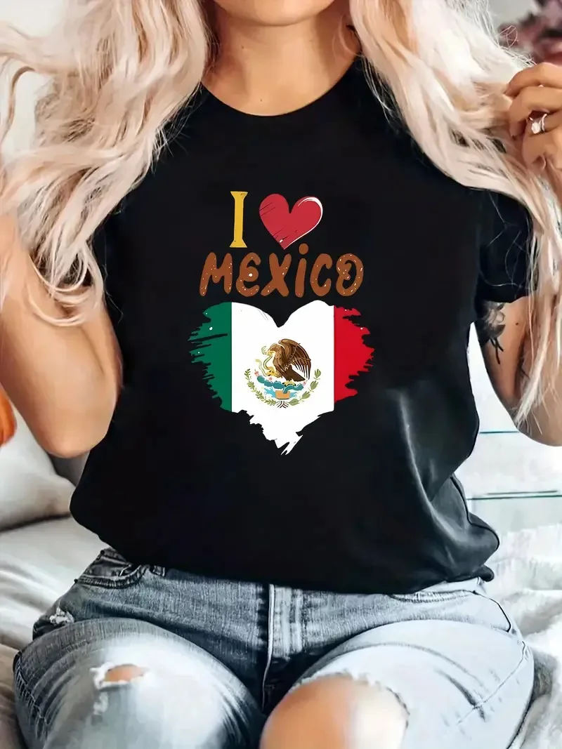 

Heart Mexico Графический принт Лето Осень Зима Хлопковая мужская и женская футболка с коротким рукавом Роскошный бренд для занятий спортом на открытом воздухе