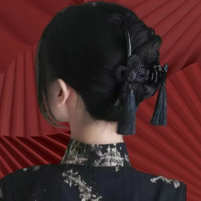 

Chinese Style Tassel Hair Clip Hand Woven Acrylic Clip Retro Elegant Dignified Cheongsam Hanfu Braided Updo Hair Accessories
