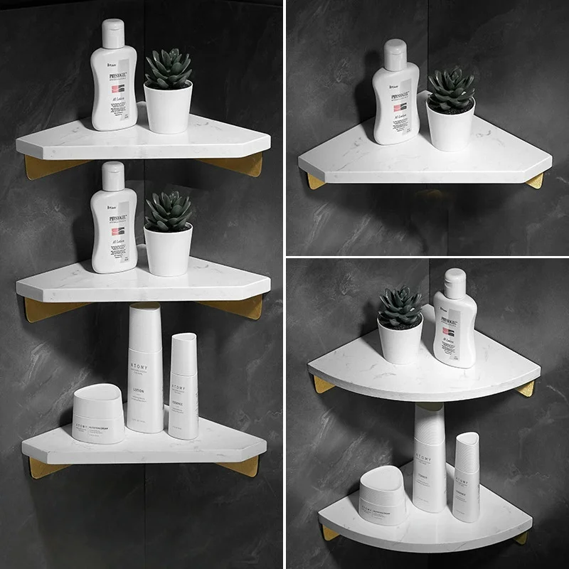 

WhiteBath Organizer Holder Marble Bathroom Storage Holder Wall Mount Bath Shower Shelf Black Corner Shelf Kitchen Storage Holder
