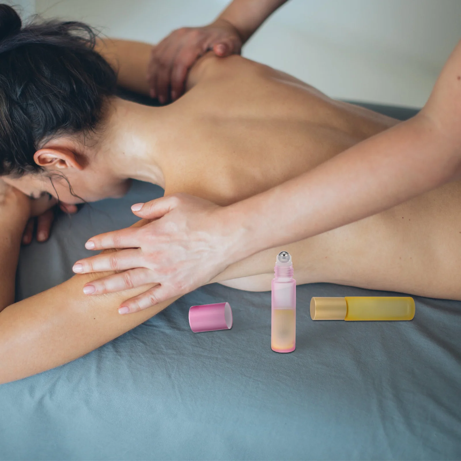 6 szt. Kolorowe butelki z rolką na olejki eteryczne, szklane pojemniki podróżne, do wielokrotnego napełniania, butelki do rozdzielania, rolki do masażu