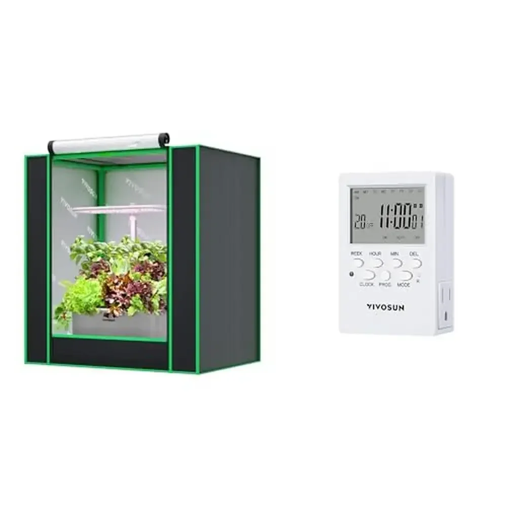 

Grow Tent 7 Day Programmable Timer with Dual Outlet and Lightproof Design Easy Assembly Durable Structure Customizable Timer LCD