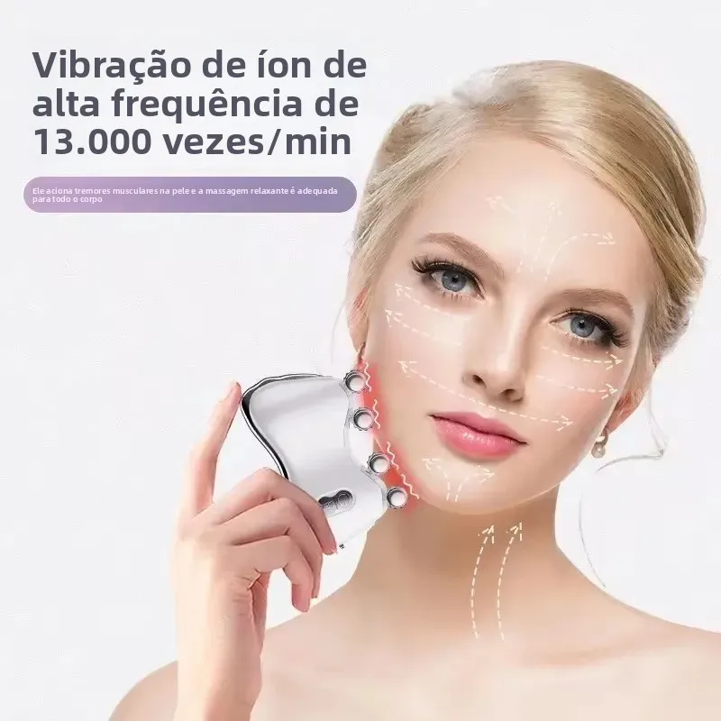 Dispositivo de Beleza Multifuncional 5 em 1 EMS com LED de 5 Cores, Rolo Facial Elétrico de Microcorrente para Lifting e Massagem Facial, Reafirmador da Pele