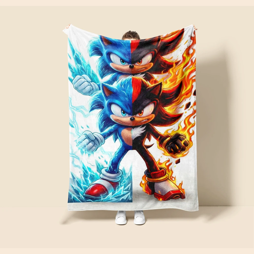Throw Blanket Boys Sonic Cartoon Flannel Blanket Soft and Warm for Living Room Bedroom Car Camping Dormitory Full Size view 3