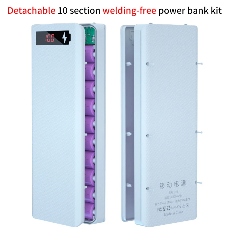 Caja de batería de carga rápida de 10x18650, caja de Banco de energía de bricolaje con USB Dual, pantalla Digital LCD, caja de soporte de batería 18650, sin soldadura