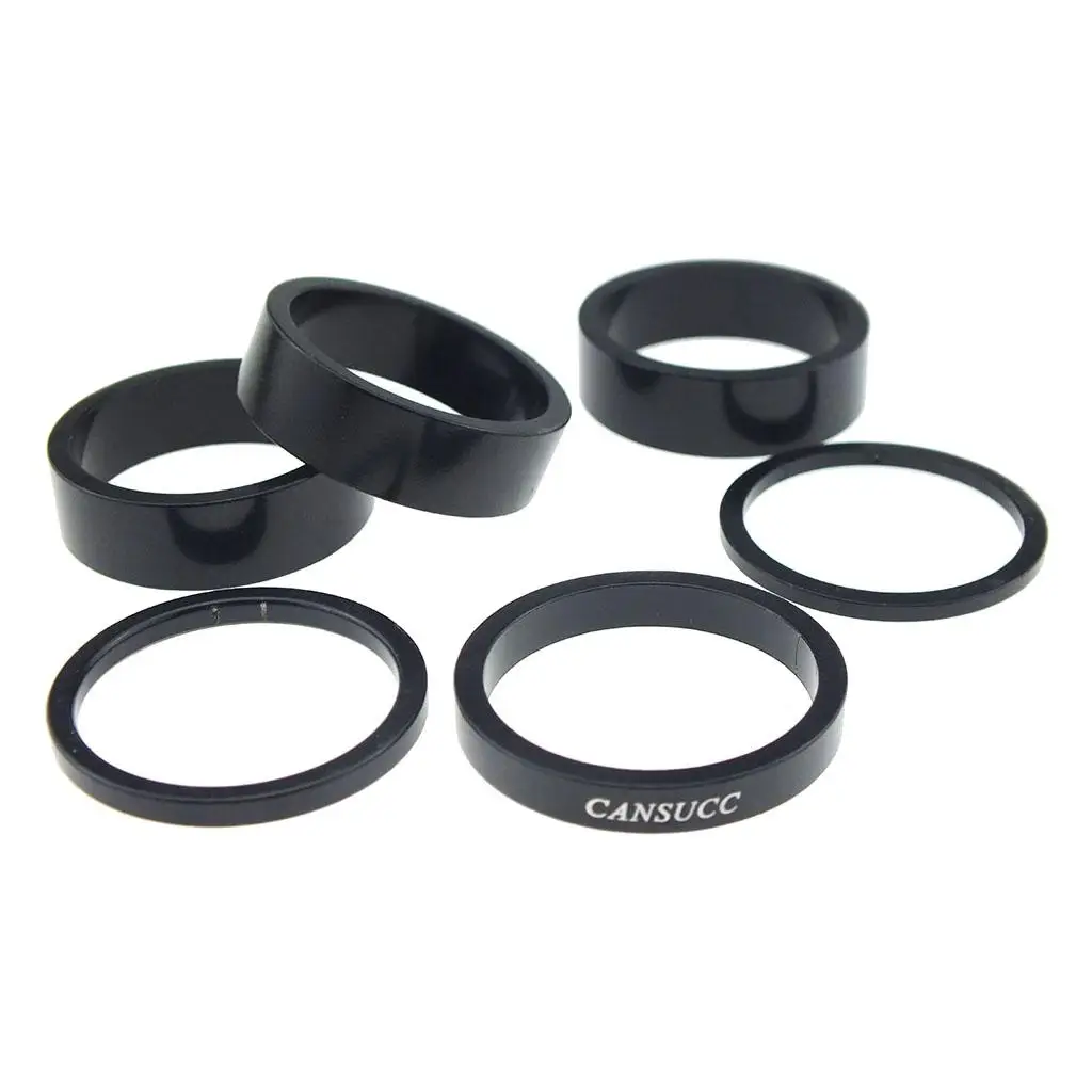 Set of 6 Bike Headset Spacer Stem Spacers Fork Washer 2mm/3mm/5mm/10mm, Black