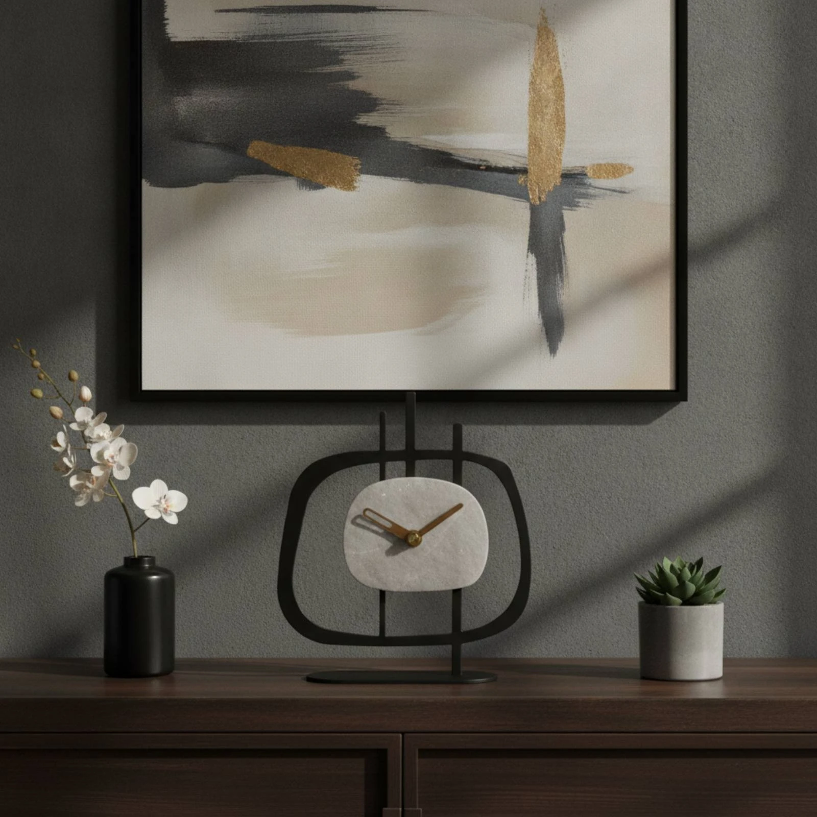 Decorative Table Clock Minimalist Clock with Metal Frame Battery Powered Sturdy for Desk, Shelf