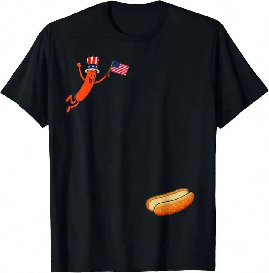 Hotdog Freedom Dive Funny Uncle Sam Hot Dog Jumping Into Bun T-Shirt 100% Cotton Trendy Y2K Short-Sleeve Tee – Soft,