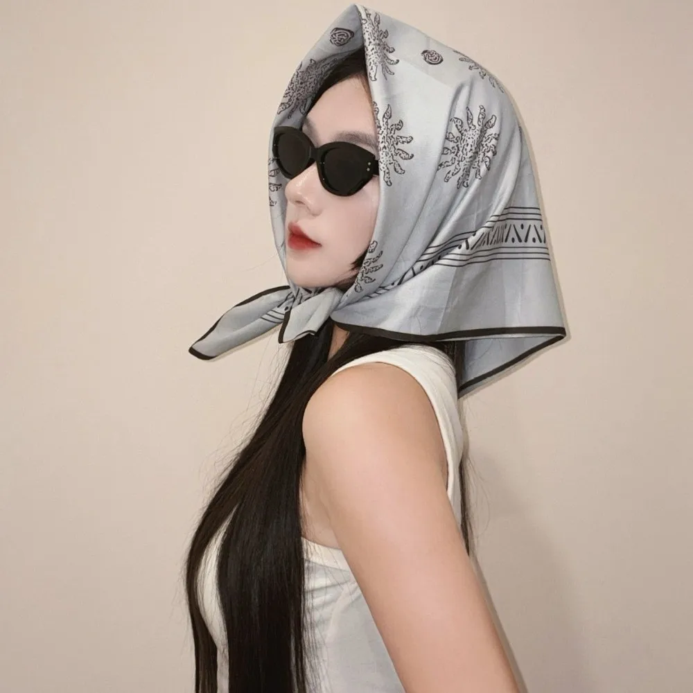 Headwear Flower Square Headscarf Y2K Hip Hop Print Hair Scarf Slender Scarf Headband Punk Bandana Streetwear