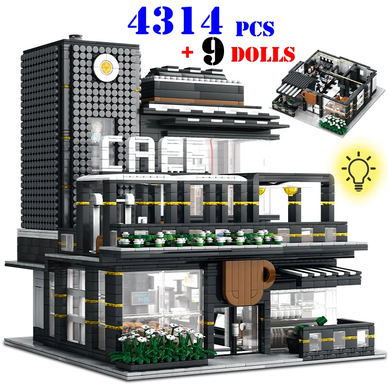 

4314pcs 9 Dolls Street View Architecture Series Modern Cafe Assembled Bricks Model Coffee Shop Building Block Toys Gifts