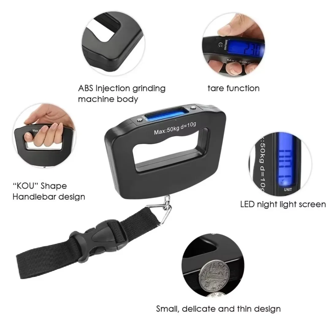 50kg Digital Luggage Scale Portable Suitcase Scale Handheld Electronic Scales Backlight Digital Display Travel Accessories