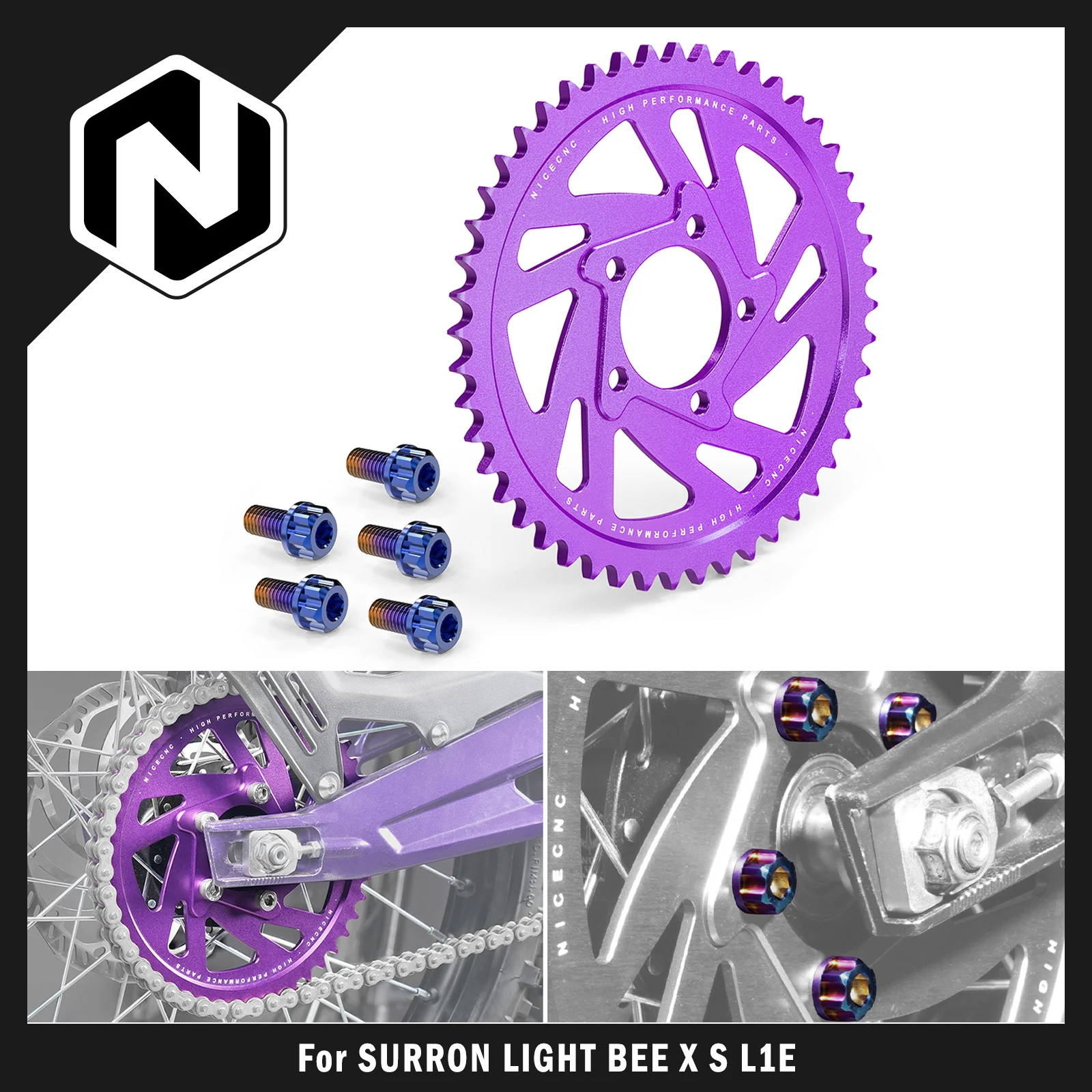 

NICECNC For Surron Light Bee X 48T Rear Sprocket & Rear Sprocket Bolts For Sur-ron S L1E For Segway X160 X260 Electric Dirt Bike