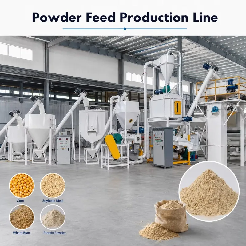 Animal Powder Feed Processing Line Livestock Dual Feed Line Produce Powder Feed For Fish Shrimp Pig Cattle Poultry Farming