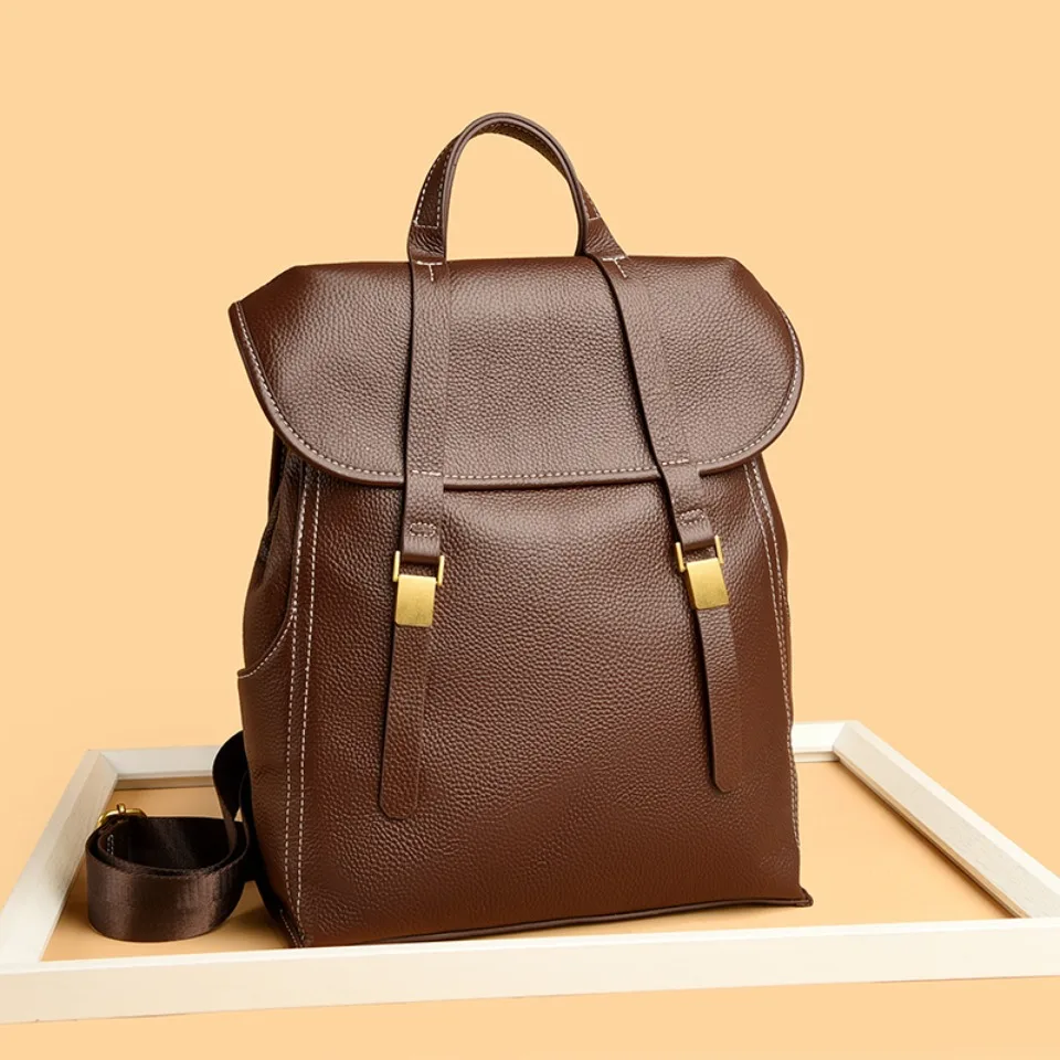 Luxury Women Genuine Leather Backpack Large Capacity School Bags Vintage Cowhide Back Pack Ladies Daily Casual Travel Rucksack