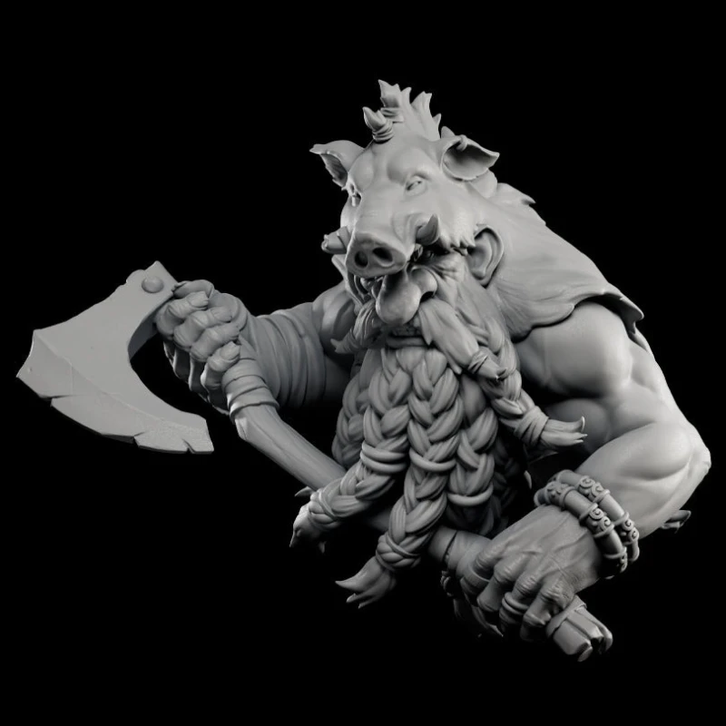 Kit de modèle de buste en résine moulée sous pression, échelle 60mm, statue de nain Berserker à tête de sanglier, non assemblée et non peinte, sans base