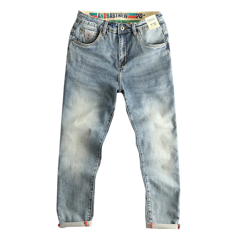 Vintage blauwe jeans heren trendy mode streetwear high-end casual broek