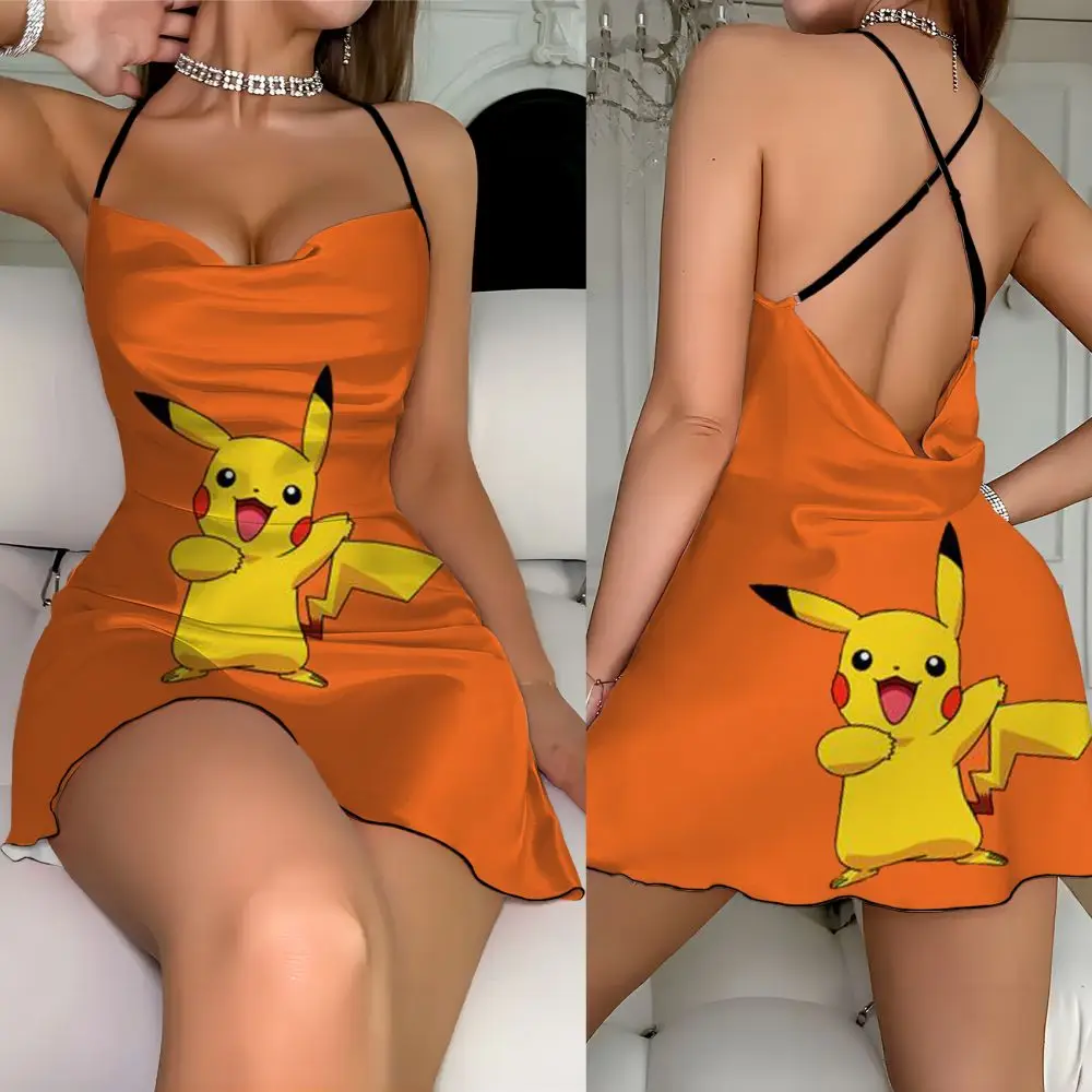 Clothing Female Pikachu Element Print Elegant Party Dresses 2024 Dress Fashion Summer Sexy Women's