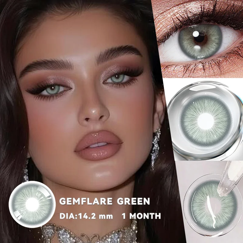JARWAWA 1 Paire de Lentilles de Contact Colorées Coréennes Naturelles Effet Grandes Yeux Vert Bleu avec Correction Lentilles de Beauté Maquillage Expédition Rapide