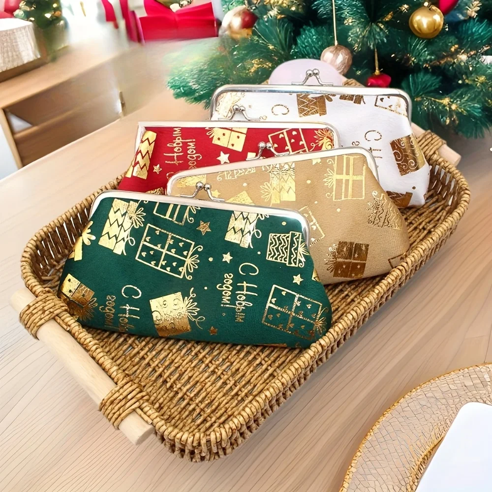 

Рождественская фланелевая сумка, 6-дюймовый кошелек на клипсе, женский кошелек, многофункциональная маленькая сумочка для праздничных подарков