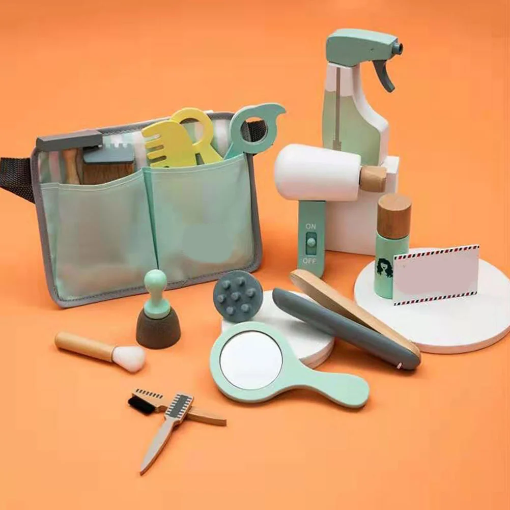 1 مجموعة 1 مجموعة الأطفال حلاقة كيت خشبية التظاهر اللعب أدوات للأطفال طفل التعليمية لعب الأدوار مجموعة خشبية تصفيف الشعر أداة الاطفال