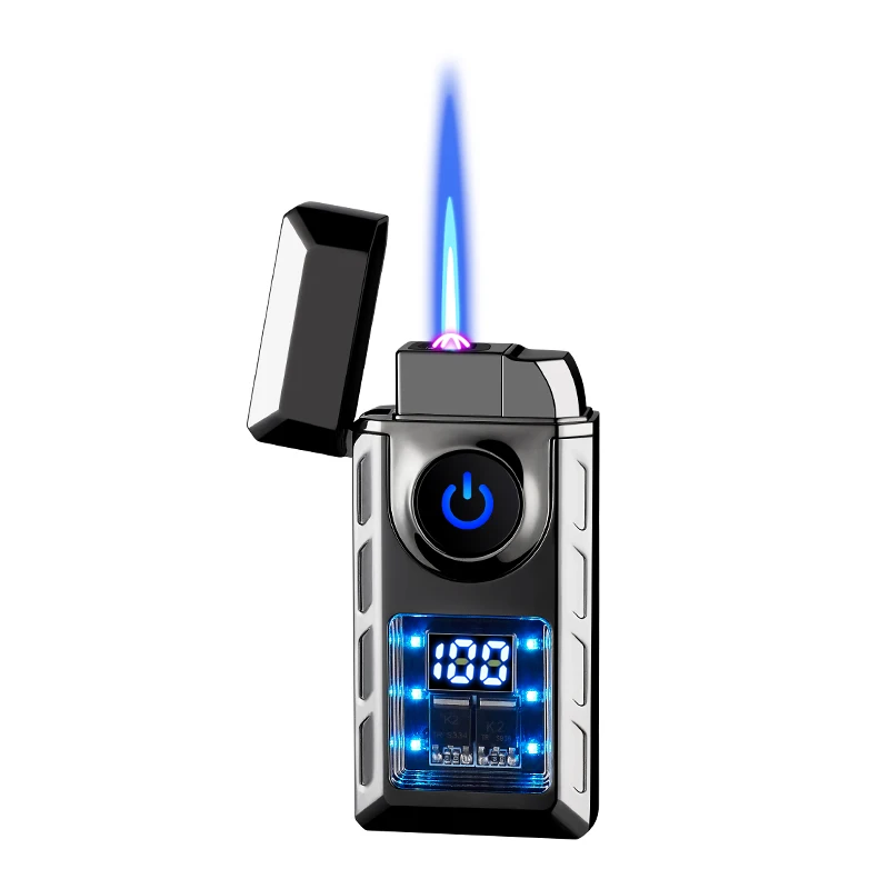 Creative Double Arc Blue Flame Lighters Two Flames Visible Gas Window Power Display Ignition Times Ignition Gadgets