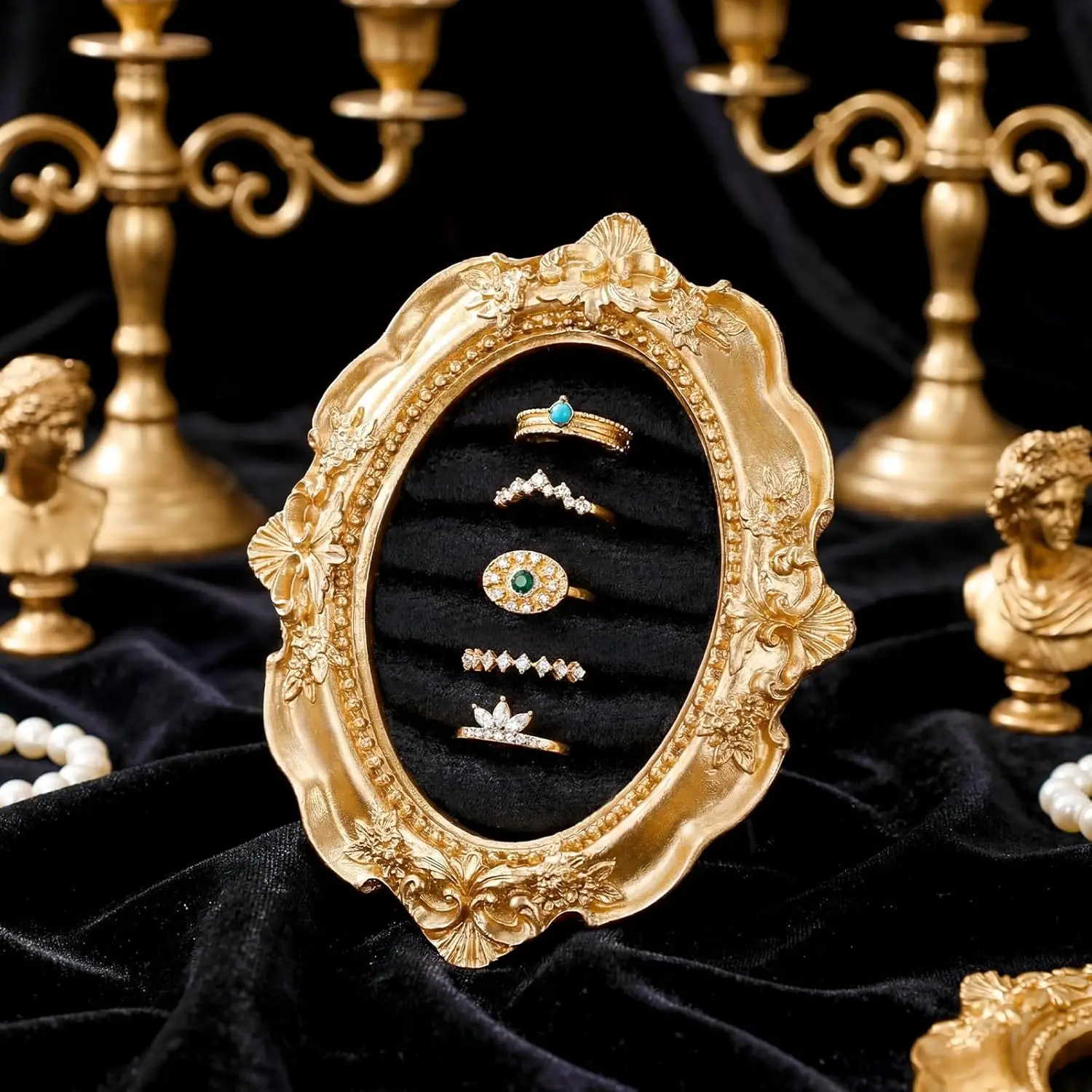 

Velvet Ring Box Vintage Wedding Jewelry Display Stand Baroque Organizer Photograph Prop Birthday Gift