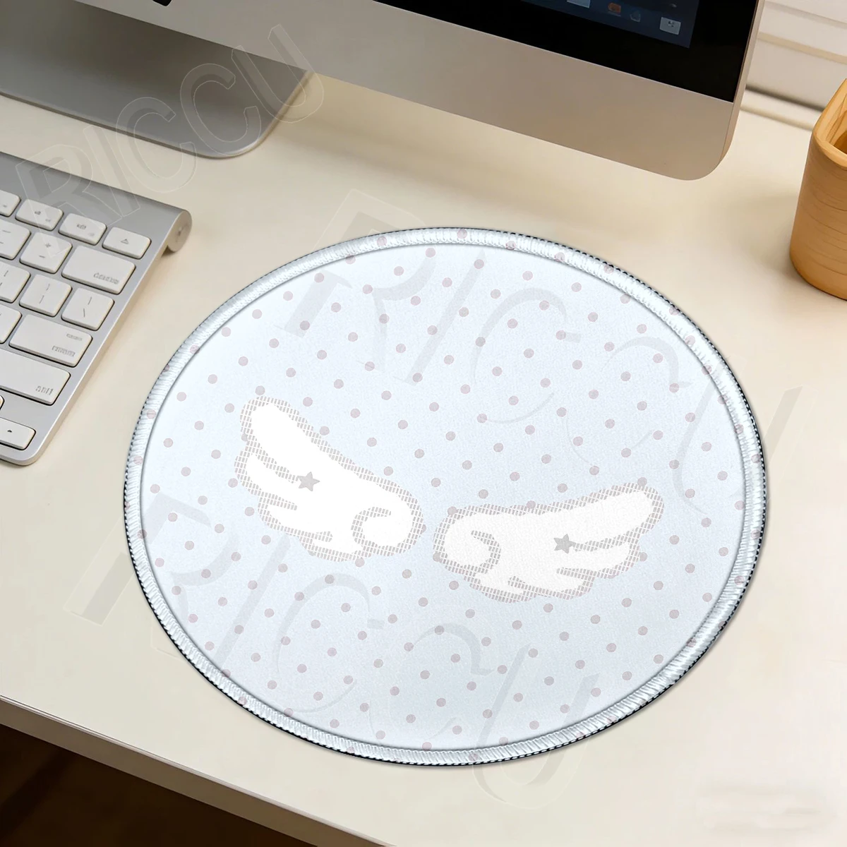 Round Desk Pad Polka Dots Angel Wings INS Korea Mouse Pad Office Rubber Non-Slip Desk Mat Small Cute Cuppad Laptop Accessories