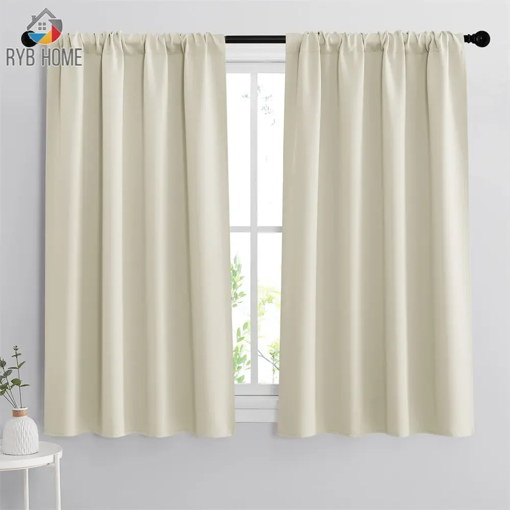 

RYB HOME Room Darkening Blackout Curtains Drapes Thermal Insulated Solid Rod Pocket Blackout Draperies/Panels for Home Decor