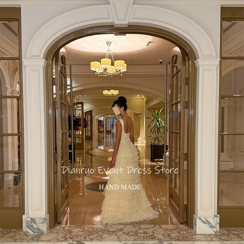 Dianruo Вечерние платья без рукавов с вырезом лодочкой Длинные платья для выпускного вечера изысканный тюль с рюшами Abendkleider Дубай по индивидуальному заказу