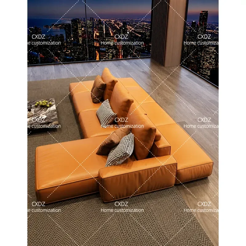 Double Sided Seated Sofa Large Horizontal Hall Dual Purpose Smart Living Room Villa High End Light Luxury Leather Sofa