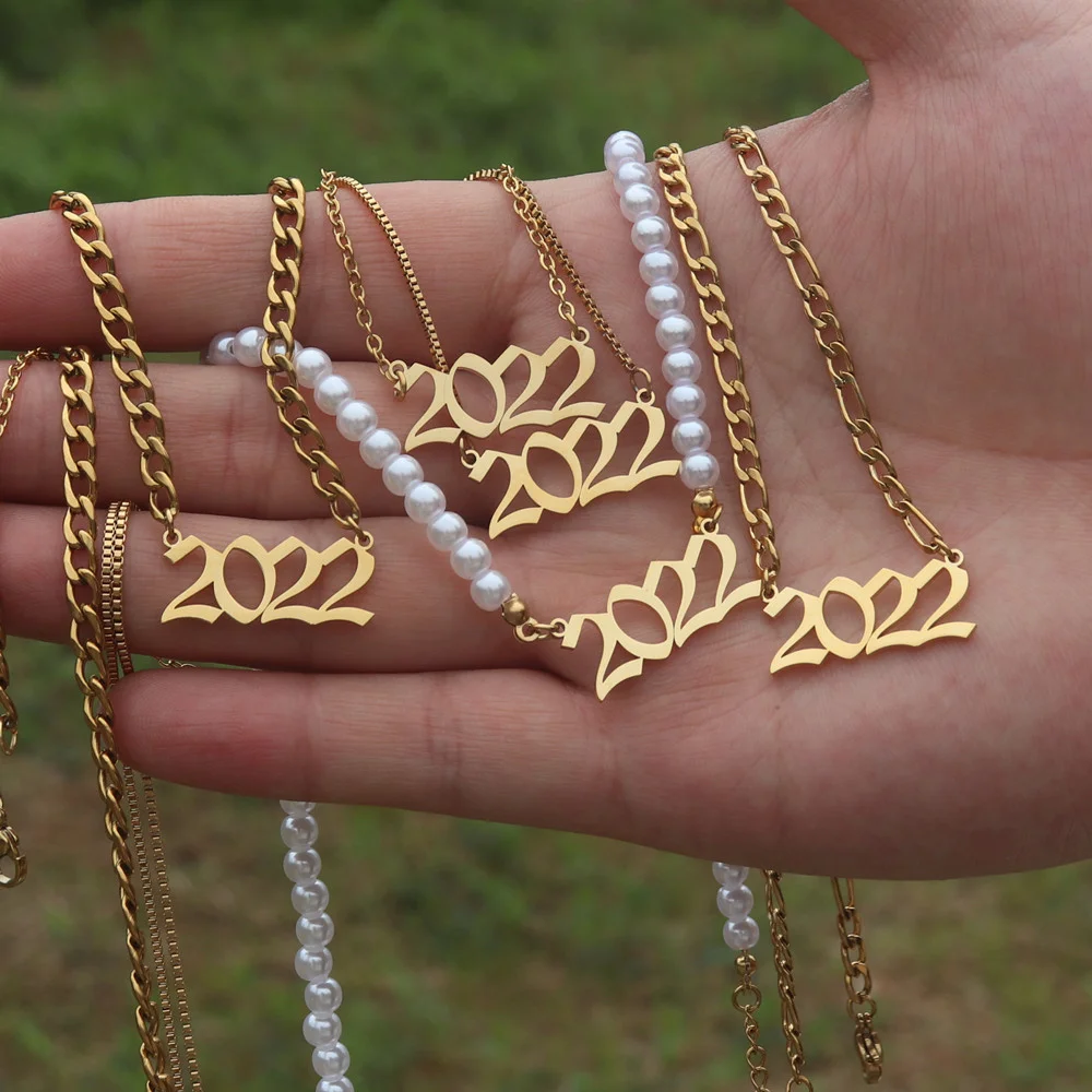 Curb Chain Birth Year 2022 Necklace Pendants Stainless Steel Pearl Choker Old English 1987 1988 1989 1990 1991 1992 image 3