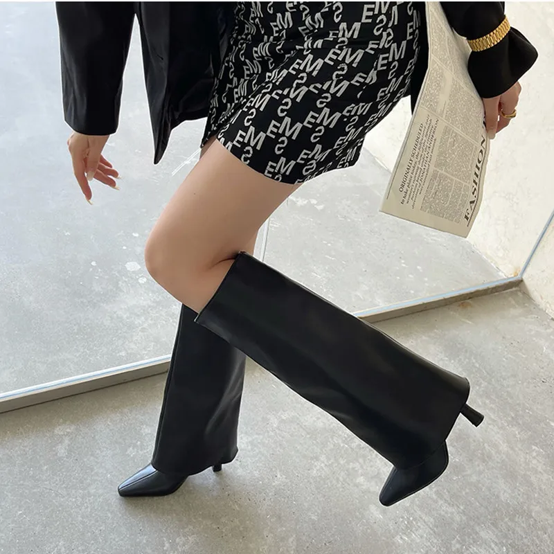 

Designer pointed women's knee-high boots Euro-American knee-short pants boots women's wedge knee-knee high-heeled boots