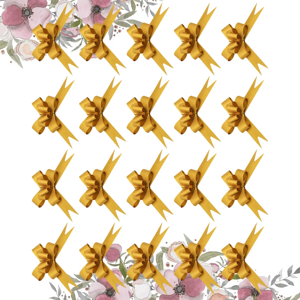 

50 Pcs Ribbon Glitter Hand Drawn Flowers Decorative Bow Wedding Pull Bows Tie Decoration