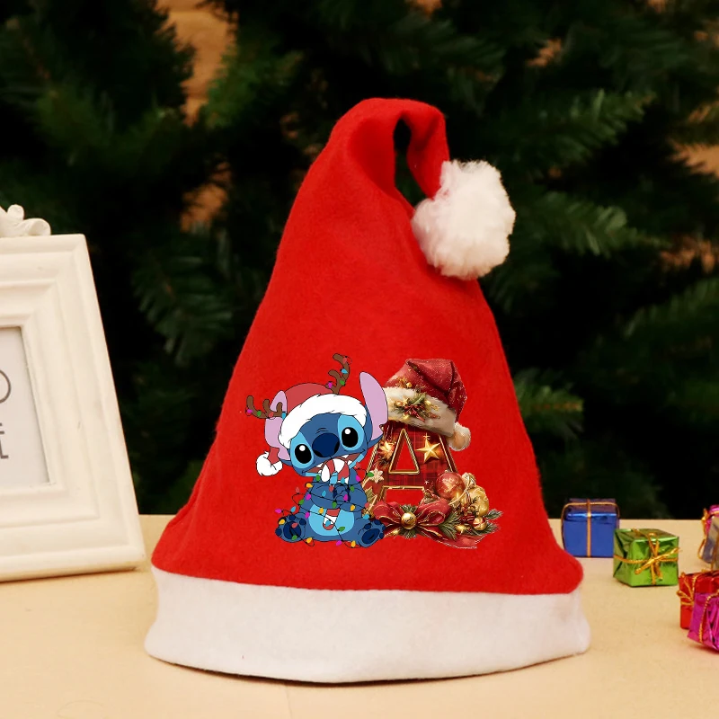 

Рождественская шапка Disney Stitch с мультяшным рождественским принтом и буквенным принтом A-Z, праздничная шапка для детей и взрослых, вечерние принадлежности, украшение, шапочка, шапки
