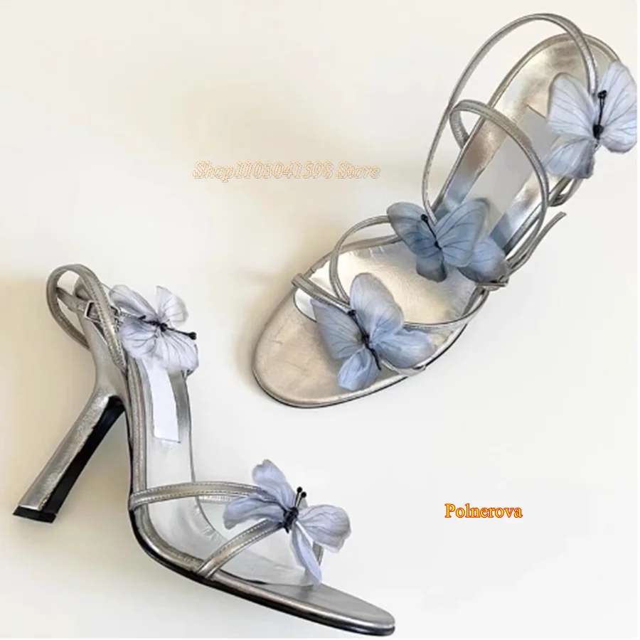 Sandálias de salto alto com fivela borboleta, sapatos Peep Toe Stiletto para mulheres, festa de casamento, novo, 2023