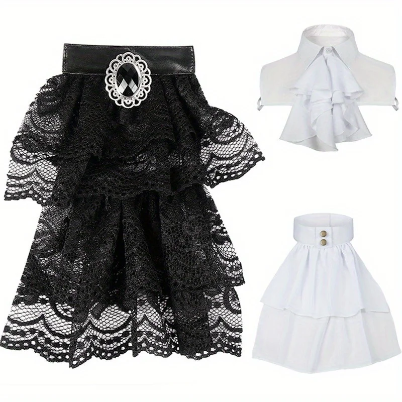 Classic Retro Shirt Cloth with Embroidered Collar - Stunning Medieval Men's & Women's Lace White Fake Collar & Floral Pirate