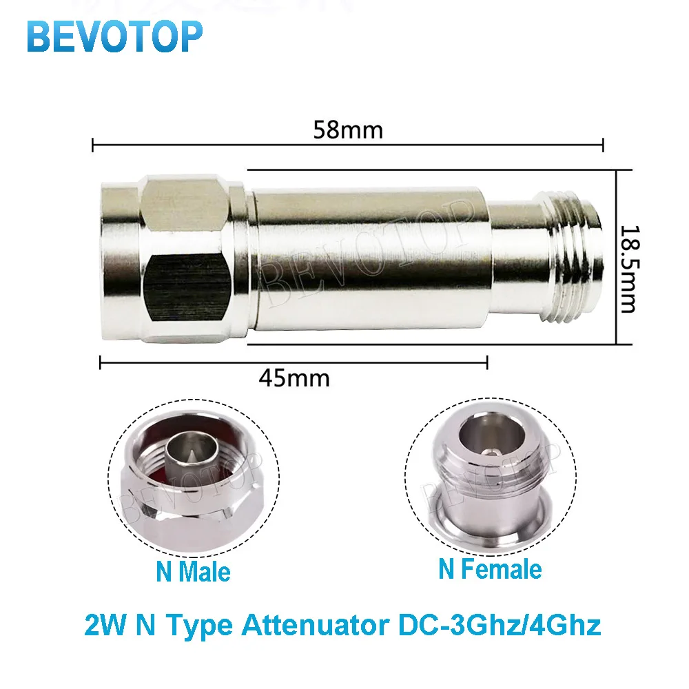 1Pcs 2W N Type Attenuator DC-3Ghz/4Ghz 1/2/3/5/6/10/15/20/30db/40db N Male to Female RF Coaxial Power Plug to Jack 50ohm